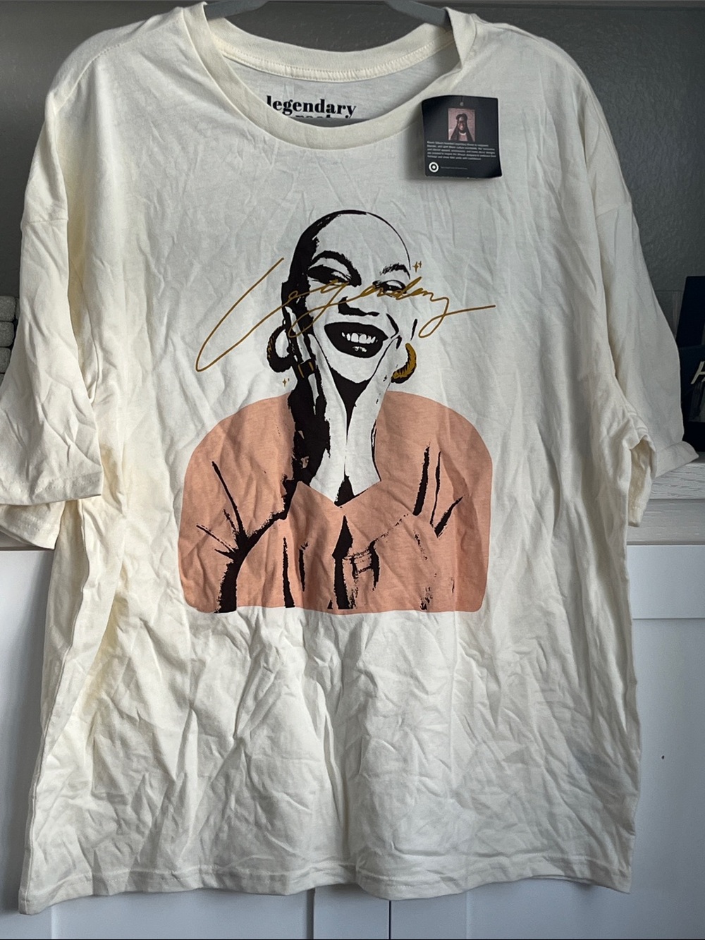 Cream Graphic Tee with Blush Pink Artwork